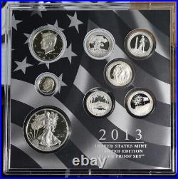 2013 U. S. Mint Limited Edition Silver Proof Set 8 Coins With Box & COA