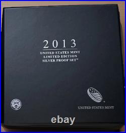 2013 U. S. Mint Limited Edition Silver Proof Set Box Slip Cover COA -TONED