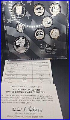 2013 U. S Mint Limited Edition Silver Proof Set OGP In Box With COA