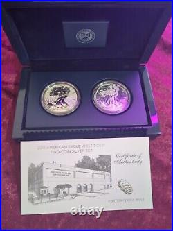 2013-W- American Silver Eagle West Point 2 Coin Proof & Reverse Set Box. Clean
