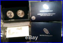 2013-W Reverse Proof & Enhanced Silver Eagle 2 Coin Set West Point withBOX & COA