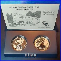 2013 W Reverse Proof & Enhanced Silver Eagle 2 Coin West Point Set With Box/coa