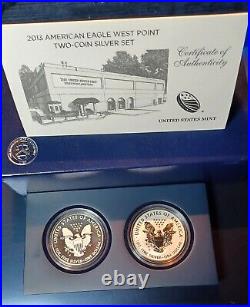 2013 W Reverse Proof & Enhanced Silver Eagle 2 Coin West Point Set With Box/coa