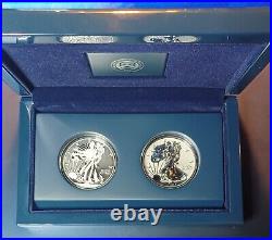 2013 W Reverse Proof & Enhanced Silver Eagle 2 Coin West Point Set With Box/coa