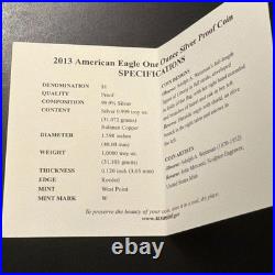 2013-W U. S. Mint American Eagle Silver One Ounce Proof Coin with Box