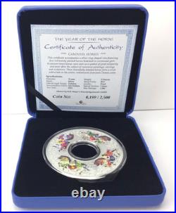 2014 2oz Year of the Horse Carousel Tokelau Silver Proof. 999 Coin COA Box