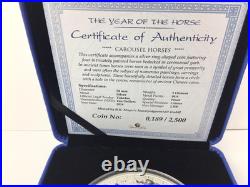 2014 2oz Year of the Horse Carousel Tokelau Silver Proof. 999 Coin COA Box