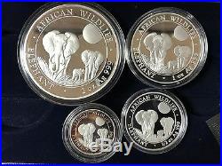 2014 African Wildlife Somalian Elephant Silver 4 Coin Proof Set in Box with COA