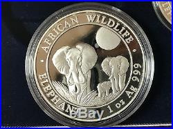 2014 African Wildlife Somalian Elephant Silver 4 Coin Proof Set in Box with COA