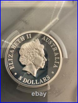 2014 Australian 8$ PCGS Silver High Relief Signed John Mercanti GEM PROOF Box 13