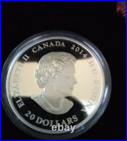 2014 Canada 1 Oz Silver Proof $20 Silver Maple Leaf Impression Green W Box & Coa