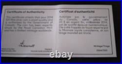 2014 Canada 1 Oz Silver Proof $20 Silver Maple Leaf Impression Green W Box & Coa