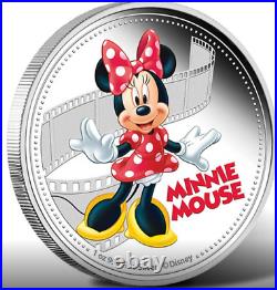 2014 Disney MINNIE MOUSE 1 oz. 999 silver colorized Proof coin Nuie 2$ COA & Box