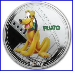 2014 Disney PLUTO 1 oz. 999 silver colorized Proof coin Nuie 2$ COA & Box