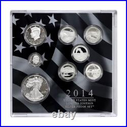 2014 Limited Edition Silver Proof Set Black Box & COA 7 Coins and Silver Eagle 2014 Limited Edition Silver Proof Set Black Box & COA 7 Coins and Silver Eagle