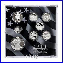 2014 Limited Edition Silver Proof Set Black Box & COA 7 Coins and Silver Eagle 2014 Limited Edition Silver Proof Set Black Box & COA 7 Coins and Silver Eagle