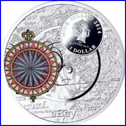2014 Niue Panama Canal Compass $1 One Dollar Silver Proof Coin Box Coa