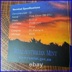 2014 Royal Australian Mint Kangaroo at Sunset $1 Silver Proof Coin COA Box 6.03g