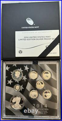 2014 S Limited Edition Silver Proof Set withbox & COA 8 Coins Total