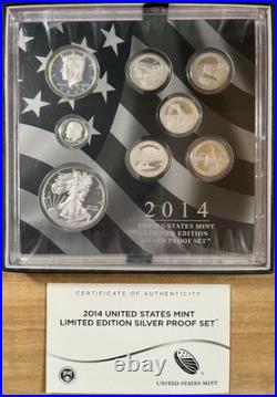 2014-S US Mint Limited Edition Silver Proof Set. 8 Coins Box & COA! Silver Eagle