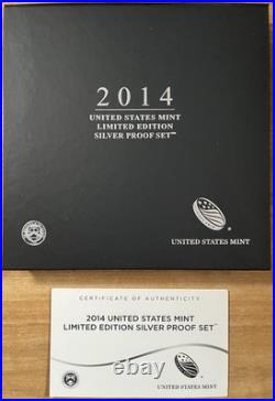 2014-S US Mint Limited Edition Silver Proof Set. 8 Coins Box & COA! Silver Eagle