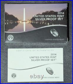 2014 S US United States Mint Silver Proof 14 Coin Set BOX OGP COA READ DESC