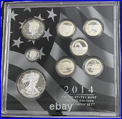 2014 U. S. Mint PROOF Limited EDITION Silver (8 Coin) Set Box & COA