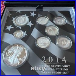 2014 United States Mint Limited Edition Silver Proof Set Complete Box Toning