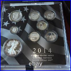 2014 United States Mint Limited Edition Silver Proof Set Complete Box Toning
