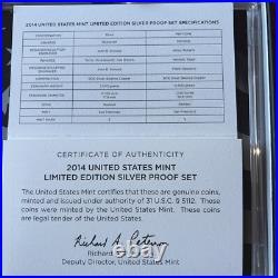 2014 United States Mint Limited Edition Silver Proof Set Complete Box Toning