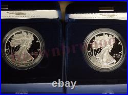 2014 W + 2015 W American Eagle One Ounce SILVER PROOF 1 Oz Box & COA 2 Coins