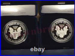 2014 W + 2015 W American Eagle One Ounce SILVER PROOF 1 Oz Box & COA 2 Coins