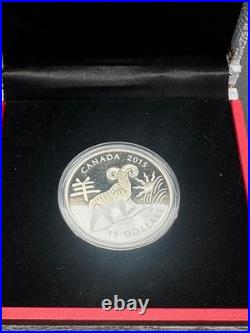 2015 Canada $15 Lunar Lotus Year of the Sheep Gold-Gilded Silver Proof BOX & COA