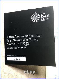 2015 First World War Royal Navy Piedfort two pound silver proof coin box coa