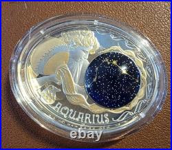 2015 Macedonia 10 Denars Aquarius Zodiac Silver Proof Coin Ag925 Box & COA 21g