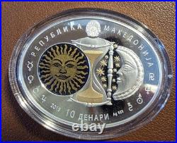 2015 Macedonia 10 Denars Aquarius Zodiac Silver Proof Coin Ag925 Box & COA 21g