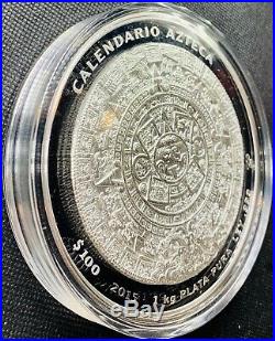 2015 Mexico 1 Kilo Silver Aztec Calendar Proof 1000 Grams BU withStand Box & COA