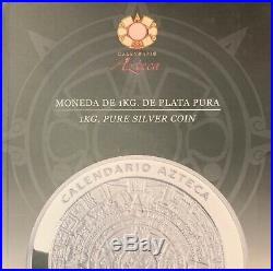 2015 Mexico 1 Kilo Silver Aztec Calendar Proof 1000 Grams BU withStand Box & COA