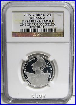 2015 Silver Britannia Collection NGC PF70 Ultra Cameo 5 Coin Proof Set in Box
