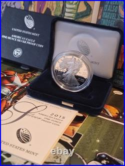 2015-W American Silver Eagle 1 oz Proof Coin OGP Box COA US Mint Gem