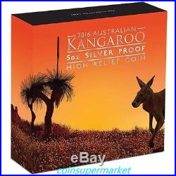 2016 Australian Kangaroo 5oz Silver Proof High Relief Coin Perth Mint COA & Box