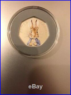 2016 Beatrix Potter Peter Rabbit 50p Fifty Pence Silver Proof Low Coa Box
