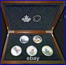 2016 Canada $20 Majestic Animals II 1 oz 5-Coin Colorized Silver Proof Set withBox