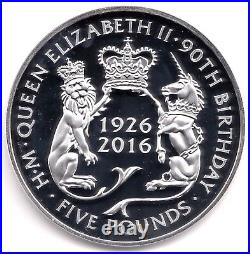2016 Fine Silver proof 5oz £5 Coin Queen Elizabeth II 90th Box COA Ref 12