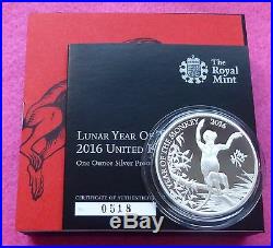 2016 Lunar Year Of The Monkey Silver Proof Two Pound £2 Coin Box And Coa