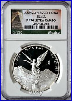 2016 Mexico Silver Libertad Proof 5-Coin Set NGC PF70 (Mexico Label) Deluxe Box