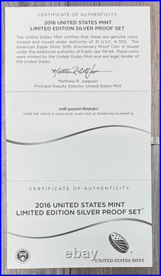 2016 S Silver Proof US Mint Limited Edition 8 Coin Set with Original Box & COA