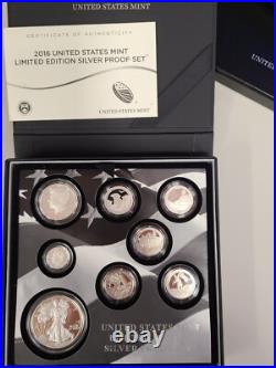 2016 S Us Mint Limited Edition Silver Proof Set 8 Coins Set + Us Mint Box & Coa