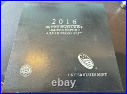 2016 S Us Mint Limited Edition Silver Proof Set 8 Coins Set + Us Mint Box & Coa