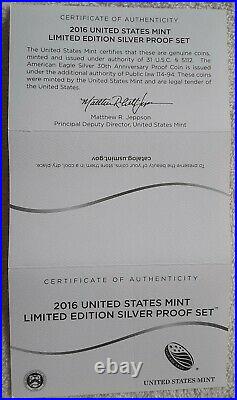 2016 US Mint Limited Edition SILVER Proof Set With Original Box & COA